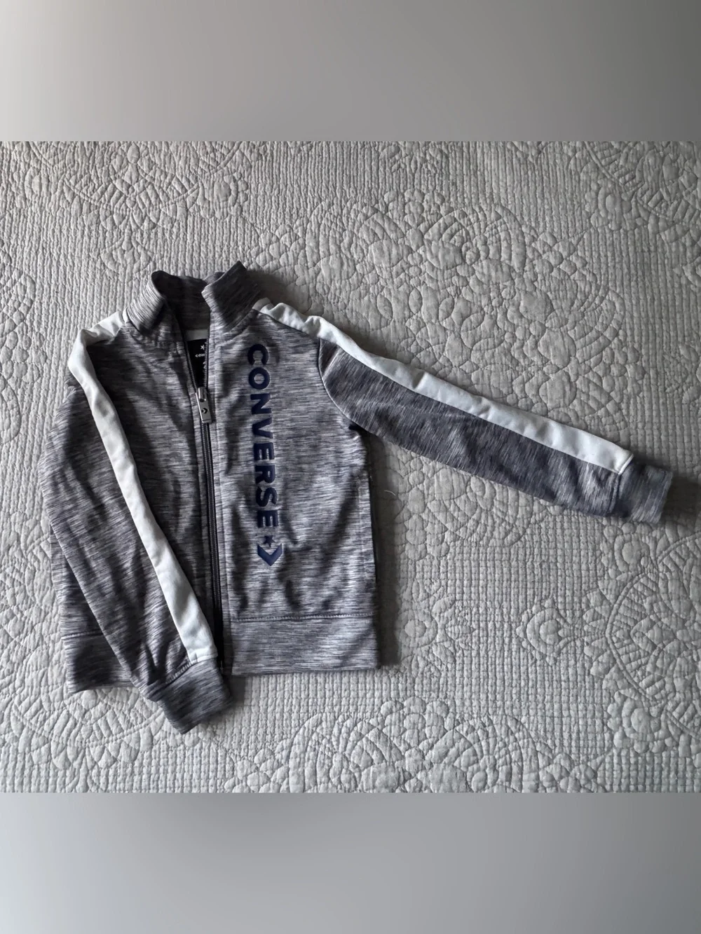 Converse Kids Grey Zip-Front Jacket with White Sleeve Stripe
